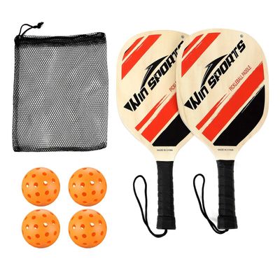 Wooden Pickleball Paddles Set 2 - Win SPORTS Beginner Racket,Pickle Ball Paddles with 2 Paddles,4 Balls and 1 Carry Bag,Durable and Classic (Wooden Version)
