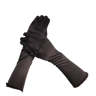 PURFUN Little Girls Long Satin Gloves Kids First Holy Communion Dinner Birthday Tea Party Wedding Halloween Costume Black Full-Finger Short Gloves Mittens Dress Up Accessory Mitts for 6-10 Yrs