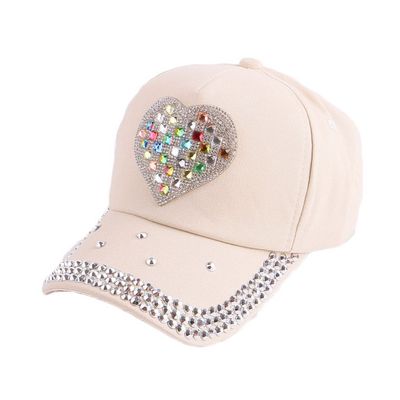 Girls Bling Rhinestone Baseball Cap Heart Shaped Snapback Sun Hat