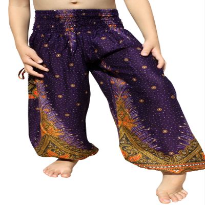 RaanPahMuang Smock Waist Baggy Arabian Viscose Rayon Pants with Two Tied Pockets, 1-3 Years, Peacock Purple