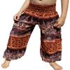 RaanPahMuang Smock Waist Baggy Arabian Viscose Rayon Pants with Two Tied Pockets, 3-6 Years, Paisley Brown view 1