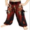 RaanPahMuang Smock Waist Baggy Arabian Viscose Rayon Pants with Two Tied Pockets, 3-6 Years, Eyes Black Red view 1
