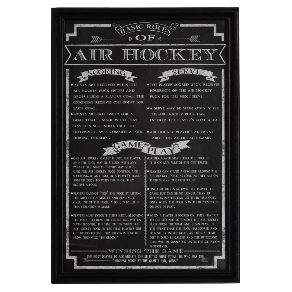 Carmelli Wall Art - Air Hockey Rules | Slate/White 18x12 Hanging Game Room Art