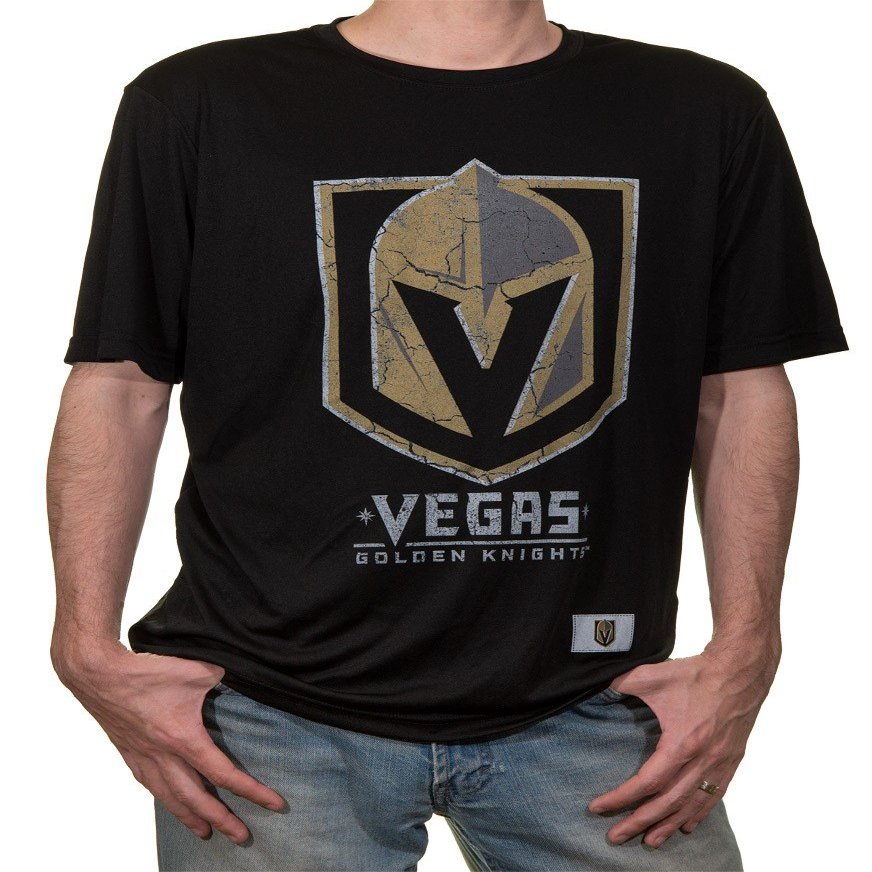 Calhoun NHL Mens Loose Fit Performance Rashguard Wicking Short Sleeve Shirt (Vegas Golden Knights, Medium)