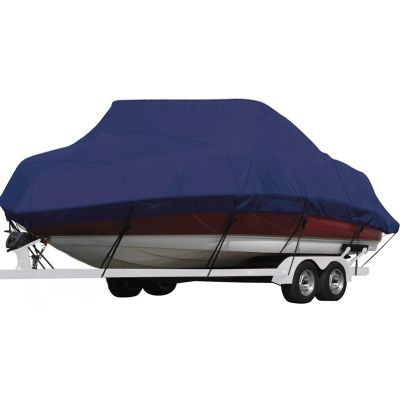 Seamander Waterproof Boat Cover, Solution-Dyed Yarn Marine Grade Cover Fits 20' to 22' ft Bass, V-Hull, Tri-Hull, Fish & Ski, Runabout Bowrider Boats - Heavy Duty Canvas Navy Blue