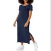 Amazon Essentials Women's Jersey Standard-Fit Short-Sleeve Crewneck Side Slit Maxi Dress, Navy, Medium view 1