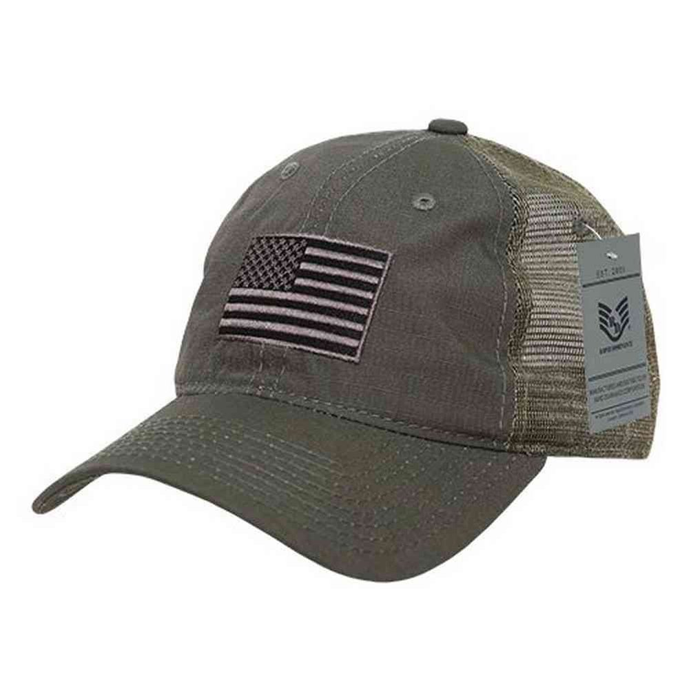 Rapiddominance Mens Ripstop Trucker Cap, USA Flag,Olive Drab, Olive Drab