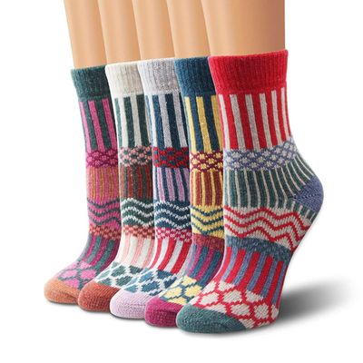 Ambielly Winter Women Socks 5 Pairs Vintage Style Knit Wool Casual Socks Thick Warm Colorful Socks (SD10004B)