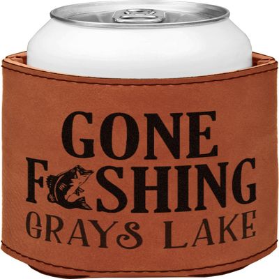 Personalized Gone Fishing Leatherette Can Sleeve - Double Sided