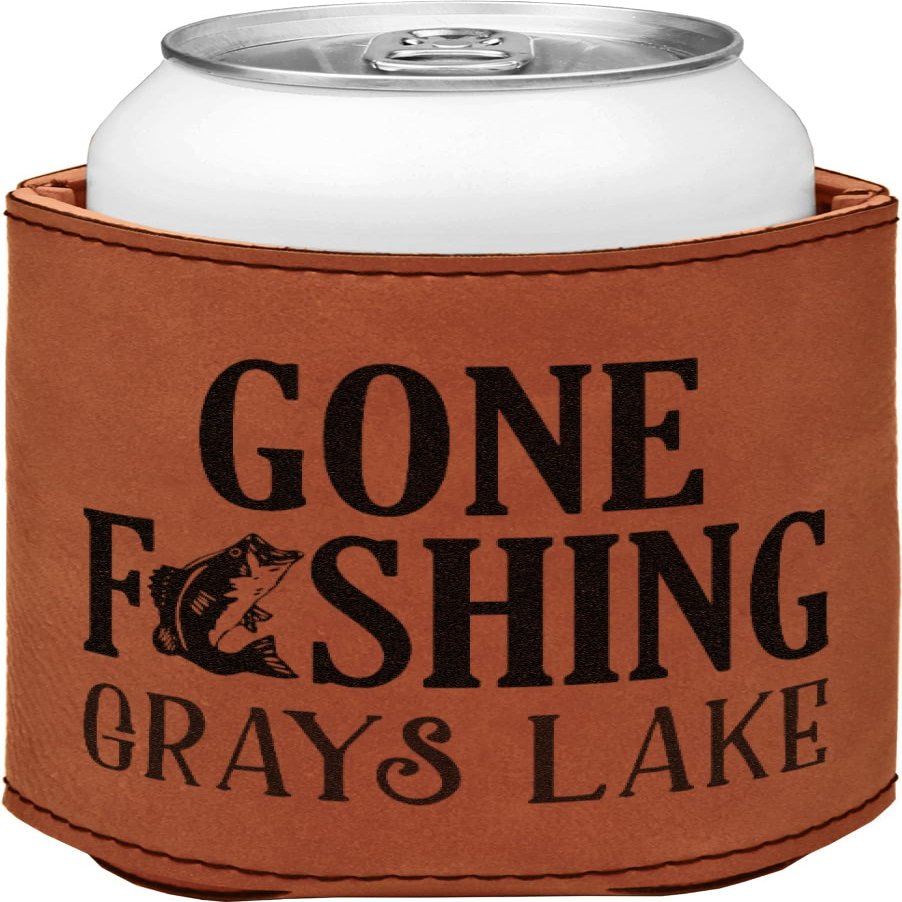 Personalized Gone Fishing Leatherette Can Sleeve - Double Sided
