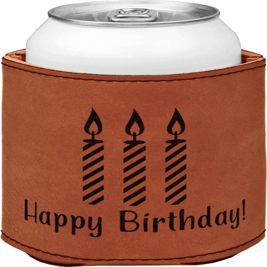 Personalized Happy Birthday Leatherette Can Sleeve - Double Sided
