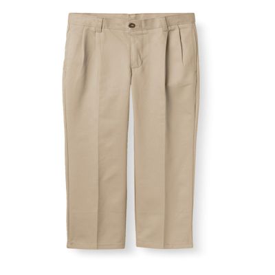 Chaps Boys School Uniform Pleated Twill Pant, Khaki, 4