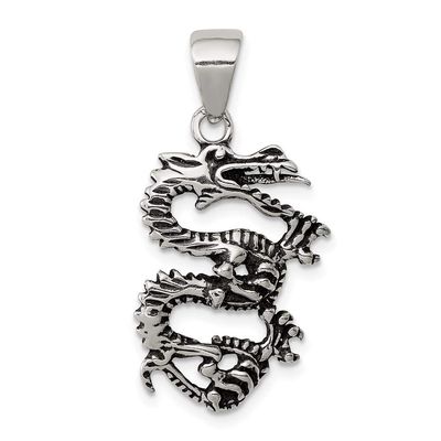 925 Sterling Silver Antiqued and Textured Dragon Shaped Pendant