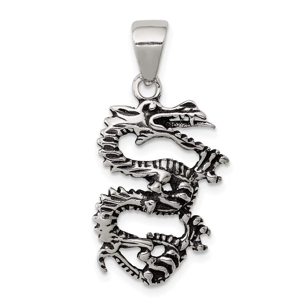 925 Sterling Silver Antiqued and Textured Dragon Shaped Pendant