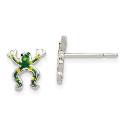 925 Sterling Silver Polished Enamel Frog Post Earrings