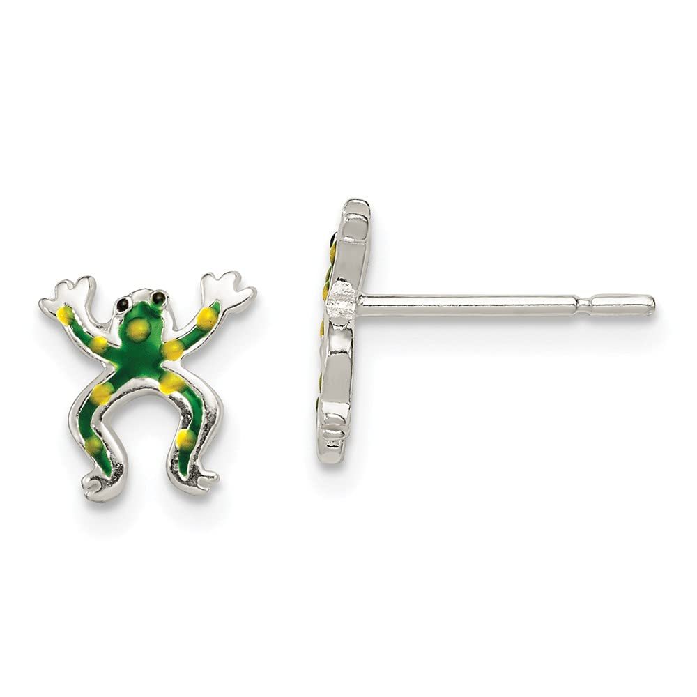 925 Sterling Silver Polished Enamel Frog Post Earrings