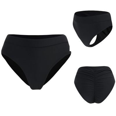 bestselling Women Vintage High Waist Bikini Bottoms Brazilian Ruched Cut Tankini Panites Black