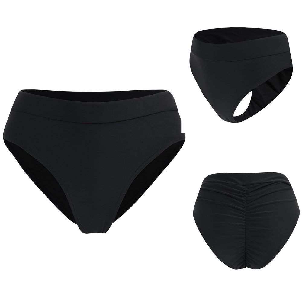 bestselling Women Vintage High Waist Bikini Bottoms Brazilian Ruched Cut Tankini Panites Black