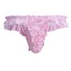 Agoky Men's Silky Satin Ruffle Frilly Bulge Pouch Bikini Briefs T-Back Crossdressing Underwear Pink X-Large view 2