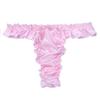 Agoky Men's Silky Satin Ruffle Frilly Bulge Pouch Bikini Briefs T-Back Crossdressing Underwear Pink X-Large view 3