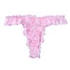 Agoky Men's Silky Satin Ruffle Frilly Bulge Pouch Bikini Briefs T-Back Crossdressing Underwear Pink X-Large view 4