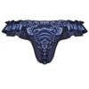Agoky Men's Silky Satin Ruffle Frilly Bulge Pouch Bikini Briefs T-Back Crossdressing Underwear Navy Blue Large view 2