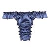 Agoky Men's Silky Satin Ruffle Frilly Bulge Pouch Bikini Briefs T-Back Crossdressing Underwear Navy Blue Large view 3