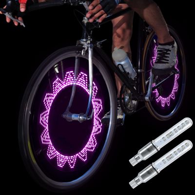 DAWAY A08 Bicycle Wheel Lights - LED Bike Tire Valve Stem Light, 2 Pack, Waterproof Cool Bright Mountain Road Bycicle Accessories, Auto Open and Close, Fun Cycling Gifts, Pink Graphics