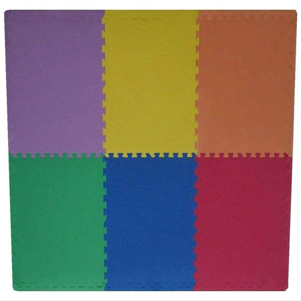 EVA Foam Floor Mat Interlocking Exercise Gym Puzzle Tiles 24" x 24" x 3/8"(10mm),Color: Multi-Color (Blue, RED, Green, Yellow,Orange, Purple) (Square FEET: 96)