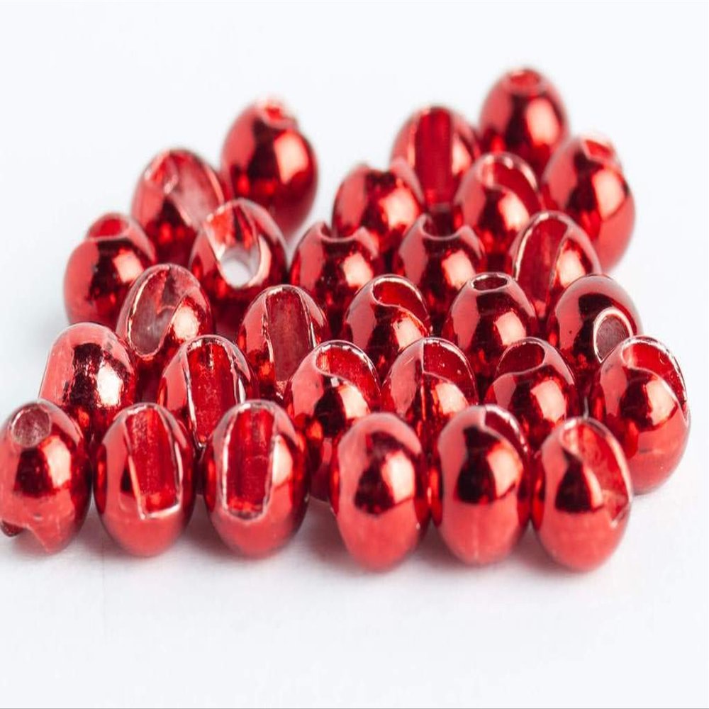 Blue Wing Olive Slotted Tungsten Beads for Fly Tying- 100 Pack (Metallic Red, 2.0 mm (5/64"))