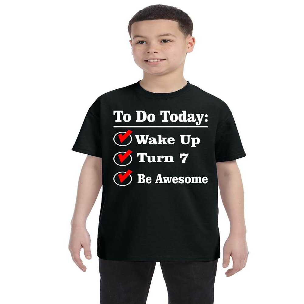 ALLNTRENDS Kids Birthday T Shirt Turn 7 Seven Year Old Gift 7th Bday Outfit Fun (XL, Black)