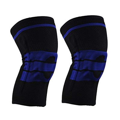 Knee Support Compression Sleeve, 2 Pack Elastic Knee Pads/Crashproof Silicone Padded Bracket Knee & Leg Protective Braces for Sports/Athletics/Patella Stabilizer/Meniscus Tear/Arthritis Pain Relief