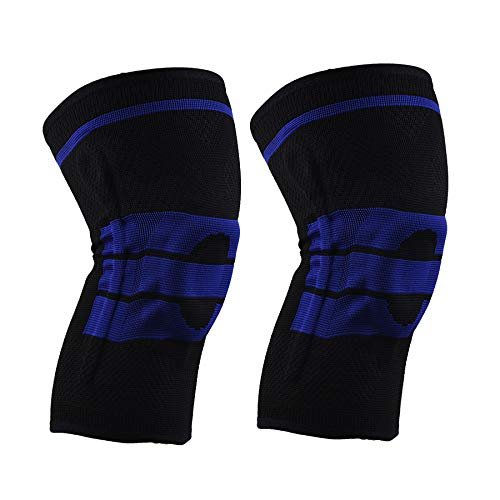 Knee Support Compression Sleeve, 2 Pack Elastic Knee Pads/Crashproof Silicone Padded Bracket Knee & Leg Protective Braces for Sports/Athletics/Patella Stabilizer/Meniscus Tear/Arthritis Pain Relief