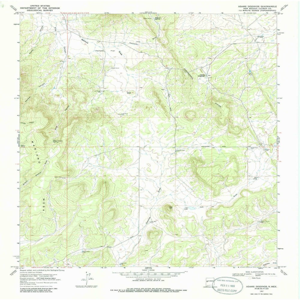 YellowMaps Adams Diggings NM topo map, 1:24000 Scale, 7.5 X 7.5 Minute, Historical, 1967, Updated 1986, 27 x 22 in - Tyvek