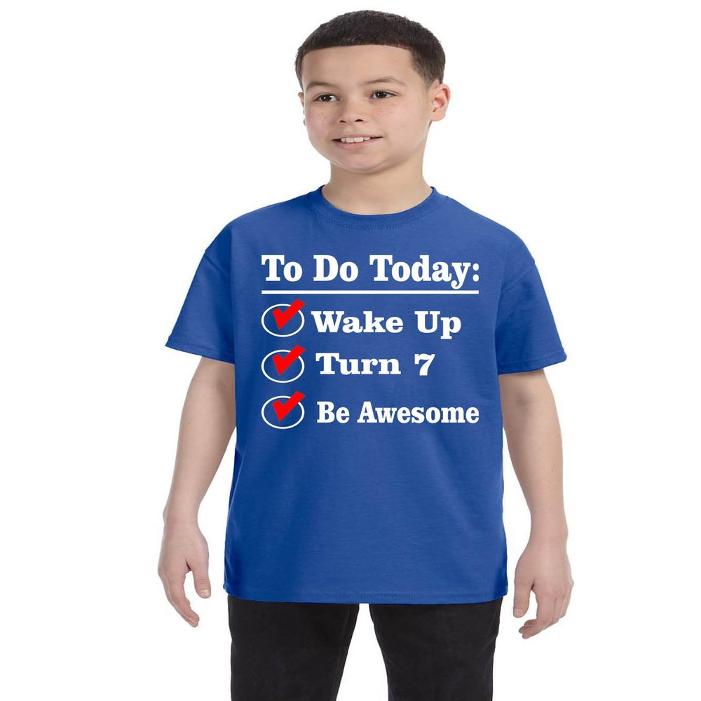 ALLNTRENDS Kids Birthday T Shirt Turn 7 Seven Year Old Gift 7th Bday Outfit Fun (L, Royal Blue)