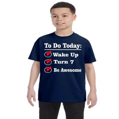 ALLNTRENDS Kids Birthday T Shirt Turn 7 Seven Year Old Gift 7th Bday Outfit Fun (XL, Navy Blue)