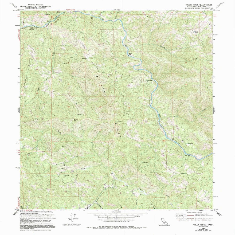 YellowMaps Willis Ridge CA topo map, 1:24000 Scale, 7.5 X 7.5 Minute, Historical, 1966, Updated 1994, 26.8 x 21.4 in - Tyvek