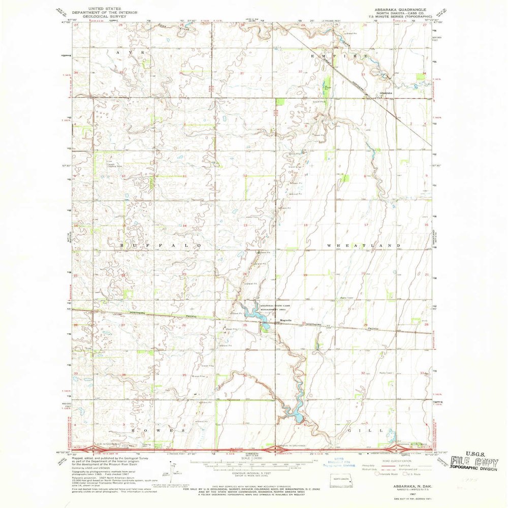 YellowMaps Absaraka ND topo map, 1:24000 Scale, 7.5 X 7.5 Minute, Historical, 1967, Updated 1969, 26.9 x 22 in - Tyvek