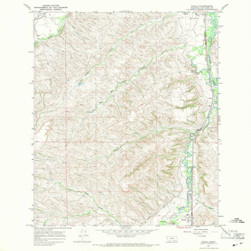 YellowMaps Wyola MT topo map, 1:24000 Scale, 7.5 X 7.5 Minute, Historical, 1967, Updated 1971, 26.9 x 22 in - Tyvek