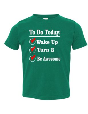ALLNTRENDS Toddler T Shirt Turn 3 Awesome Three Years Old Boy Girl Birthday Gift (5/6, Kelly Green)