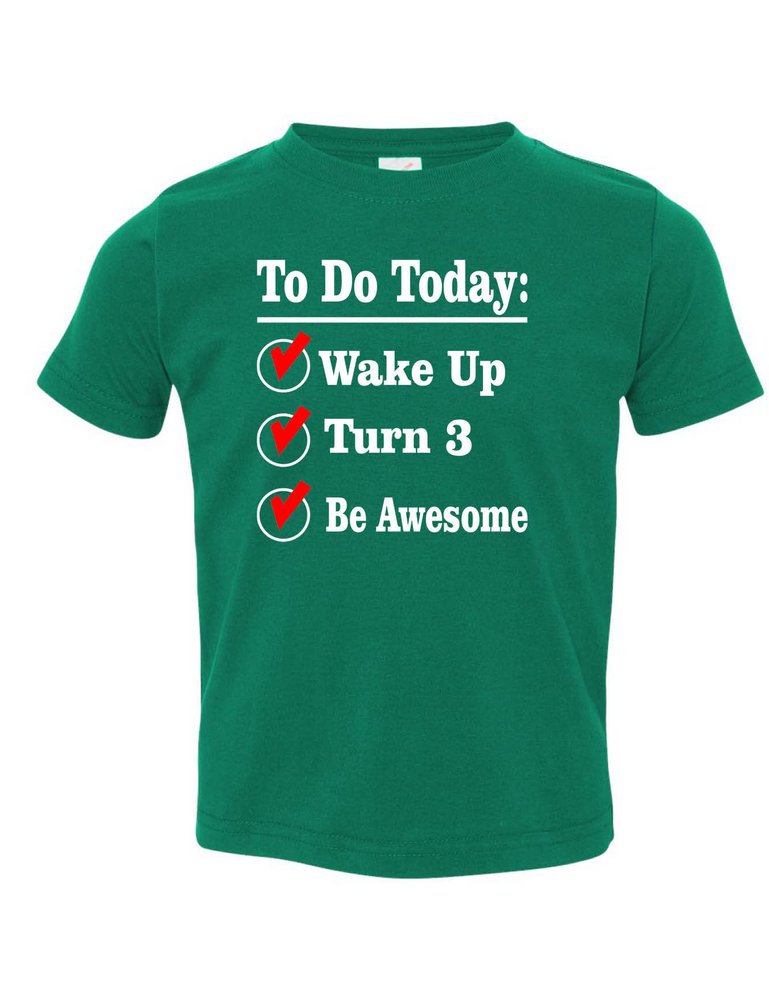 ALLNTRENDS Toddler T Shirt Turn 3 Awesome Three Years Old Boy Girl Birthday Gift (5/6, Kelly Green)