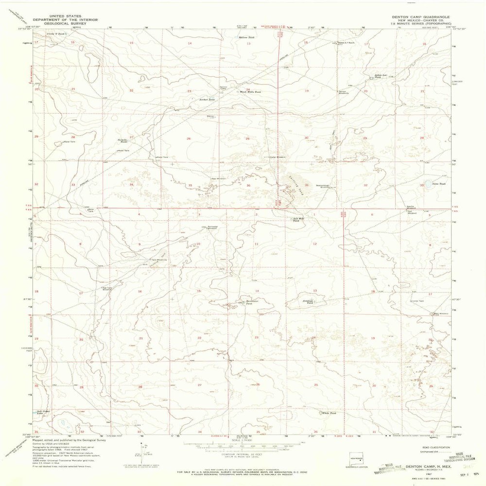 Denton Camp NM topo map, 1:24000 Scale, 7.5 X 7.5 Minute, Historical, 1967, Updated 1971, 27.2 x 22 in - Tyvek