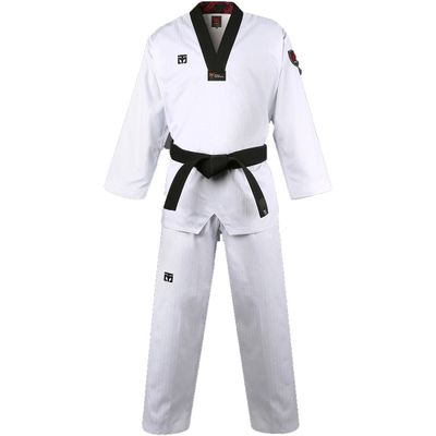 MOOTO Korea Taekwondo Basic 4.5 Uniform Dobok Black Neck WT Logo TKD Martial Arts (150 (Height : 150~159cm)(4.92~5.22ft)