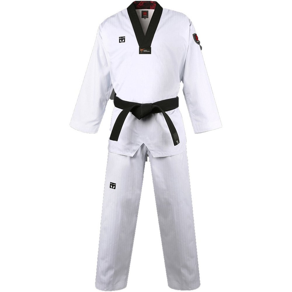 MOOTO Korea Taekwondo Basic 4.5 Uniform Dobok Black Neck WT Logo TKD Martial Arts (150 (Height : 150~159cm)(4.92~5.22ft)