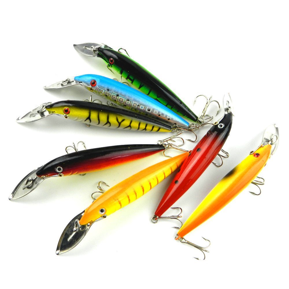 LENPABY 7PCS Fishing Lures Minnow Floating Deep Dive Crankbait 14CM16.2G Pesca Hard Bait Crank Bait Hooks Bass Crankbait