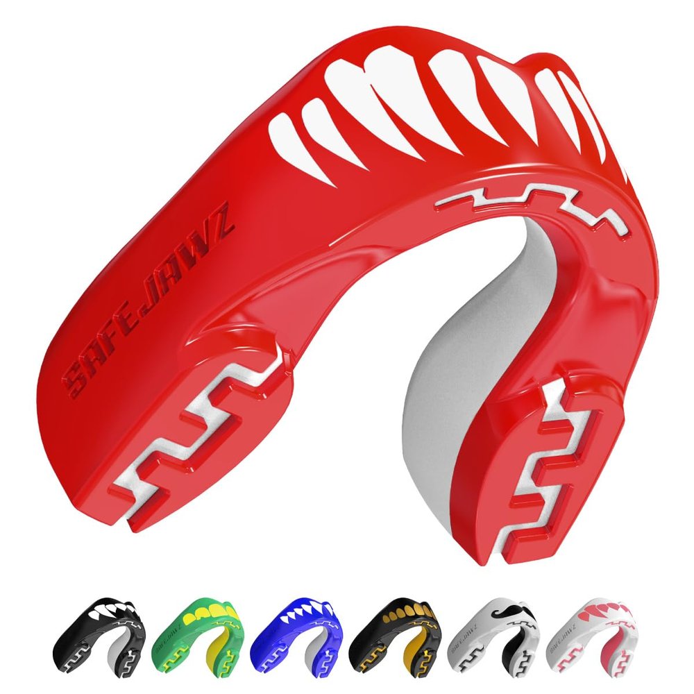 SAFEJAWZ Mouth Guard, Dual Layer Mouthguard for Adults & Youth with Case, Easy Fit Remoldable Mouth Piece for Football, Boxing, Basketball, MMA, Lacrosse (Viper, Juniors (up to 11 Year))