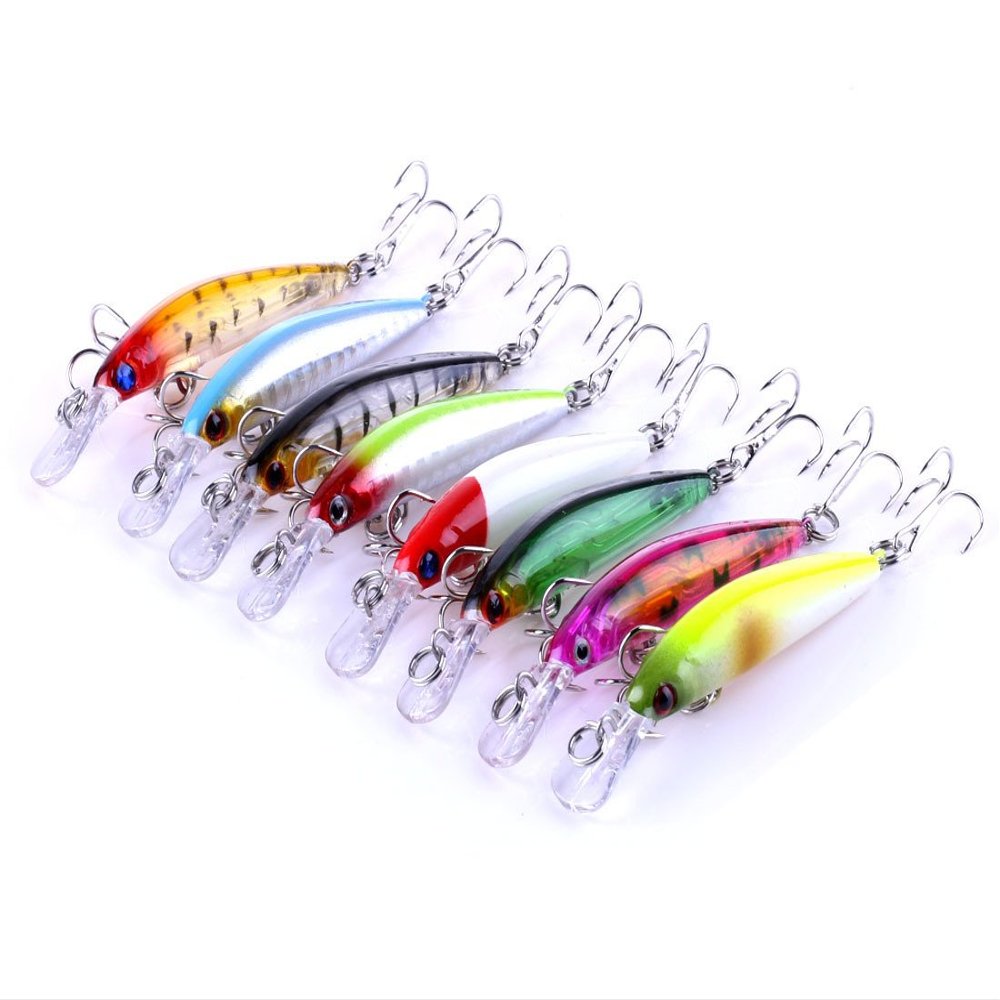 LENPABY 8PCS 3D Minnow Deep Diver Lure 7CM Hard Baits Swimbaits 3.8GTarget Bass, Walleye, Trout and Other Species in Freshwater or Saltwater