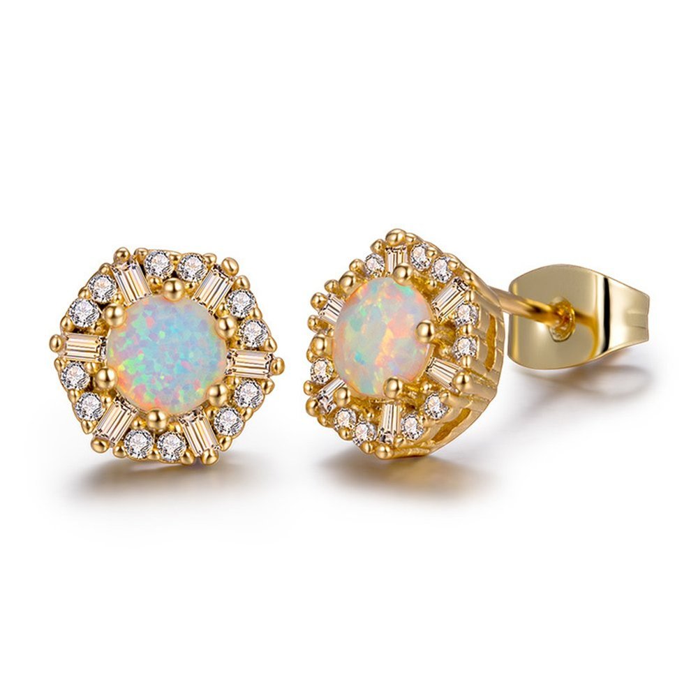 Opal Earring 925 Silver Plated Fashion Simple Engaged Jewelry (Gold)