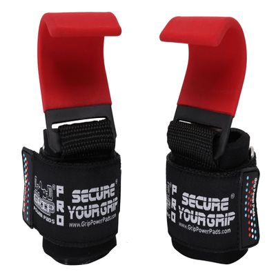 Weight Lifting Metal Hooks Heavy Duty PRO Lifting Wrist Straps Deadlift Straps Power Lifting Grips Weightlifting Gym Gloves Men & Women (RED, Women-Wrist Size Small/Medium)