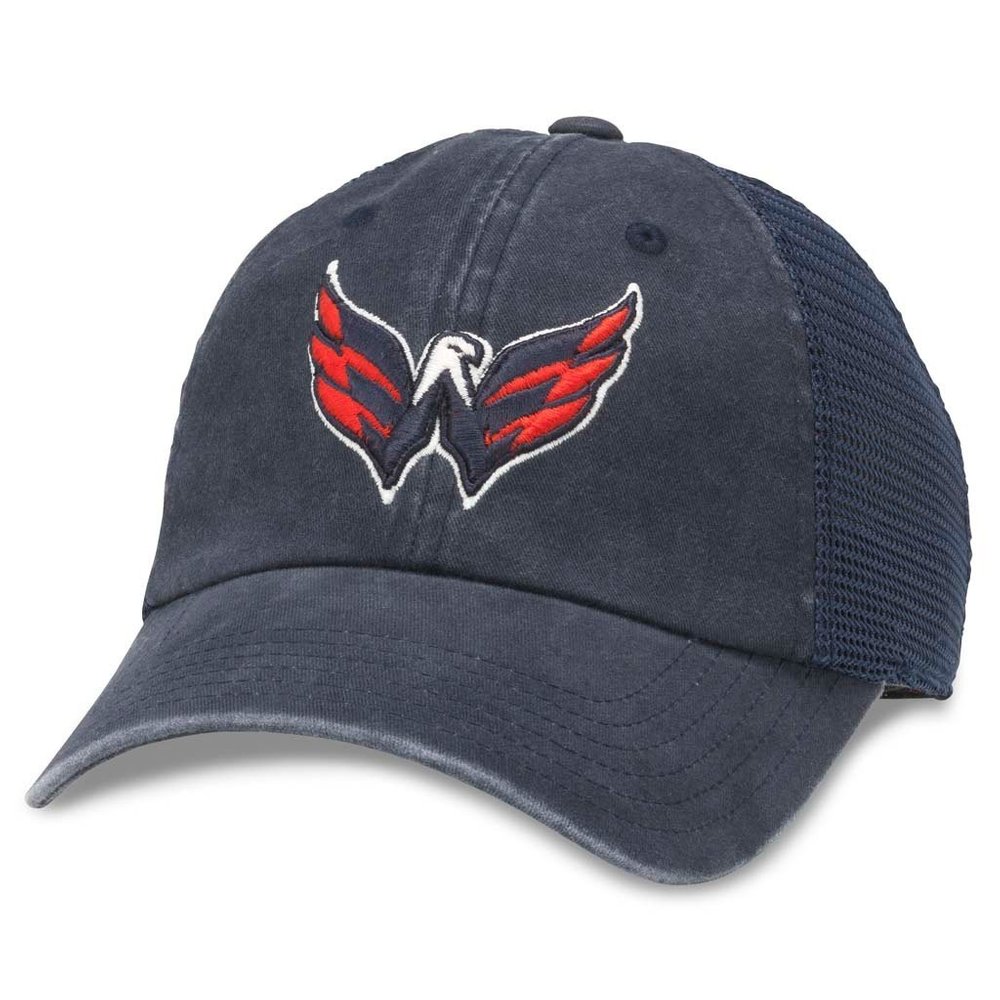 AMERICAN NEEDLE Raglan Bones Officially Licensed NHL Mesh Strapback Hat, Washington Capitals, Navy (41152A-WAC)